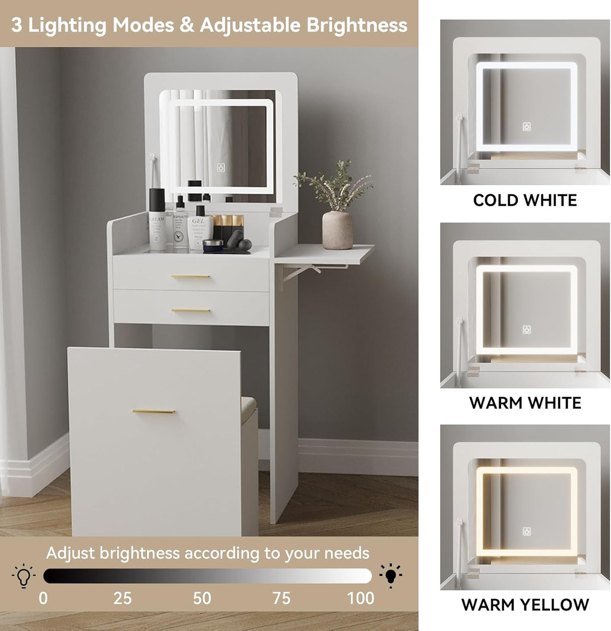 ARTETHYS Small White Makeup Vanity Desk with Flip-top Mirror for Bedroom