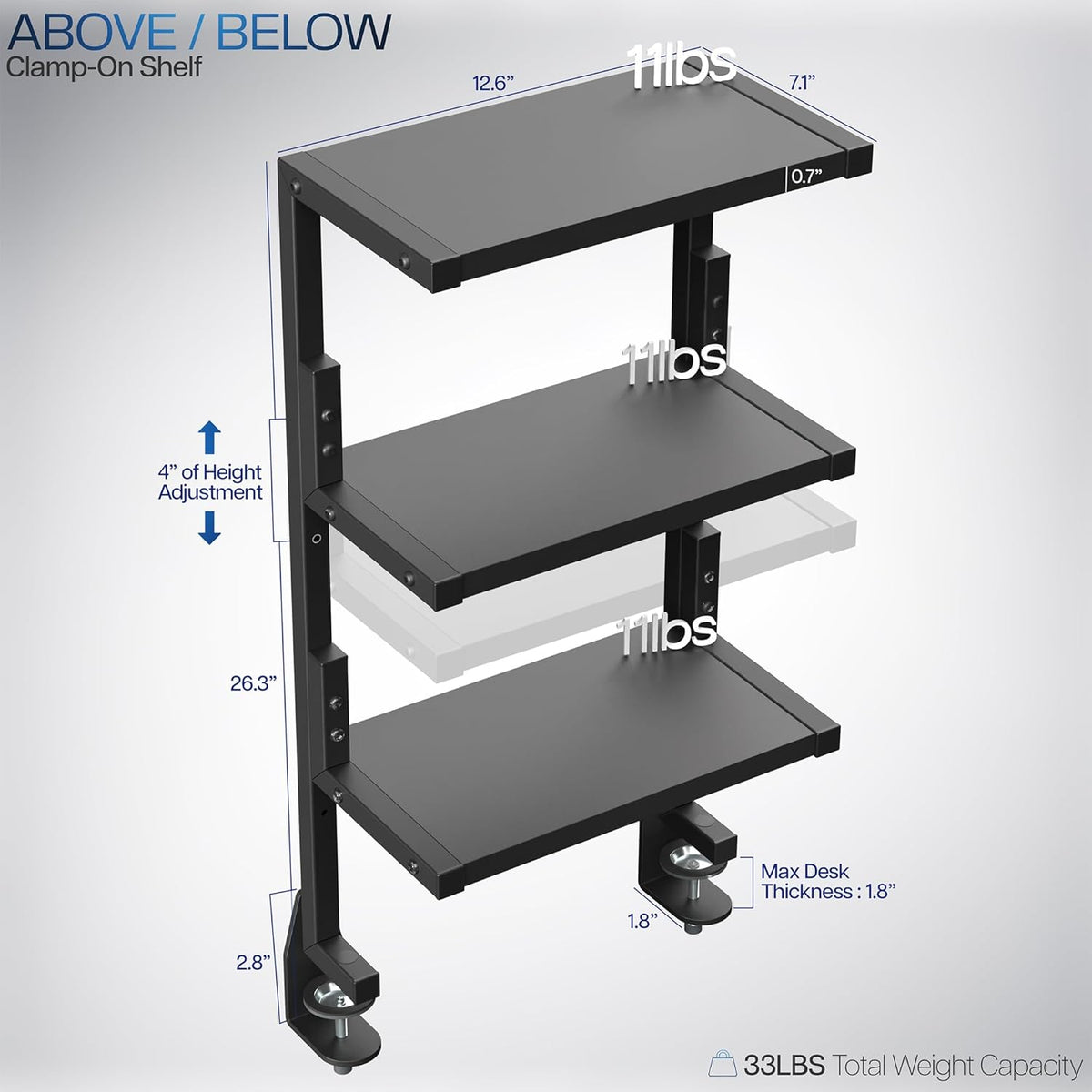 VIVO Black Clamp-on 13 in 3-Tier Desk Shelf, STAND-SHELF3C