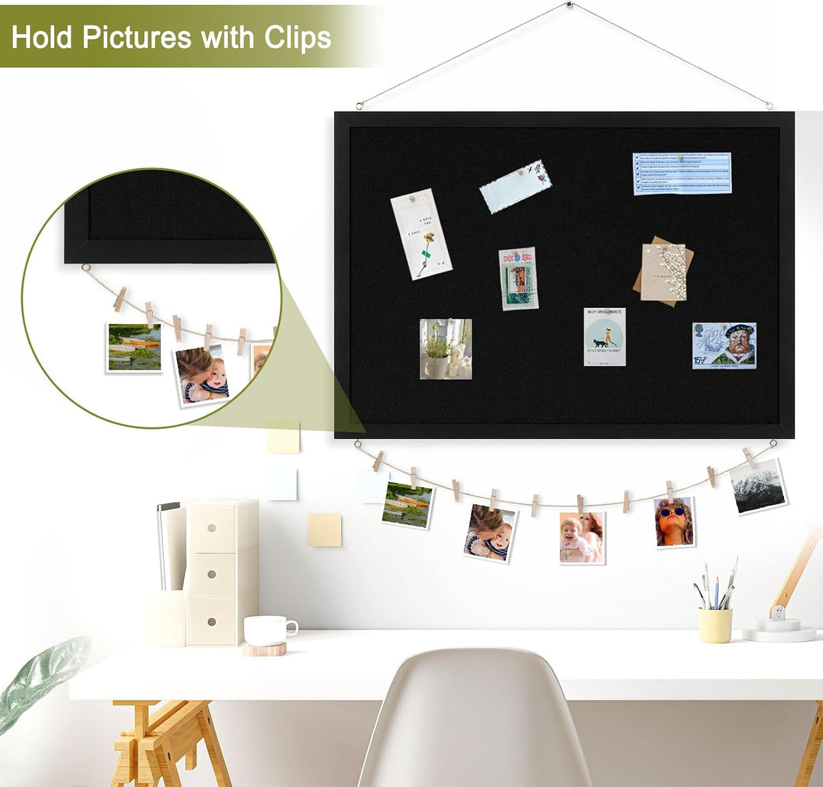 Double-Sided Wood Framed Cork Board with Linen, 24" x 18"(Black)
