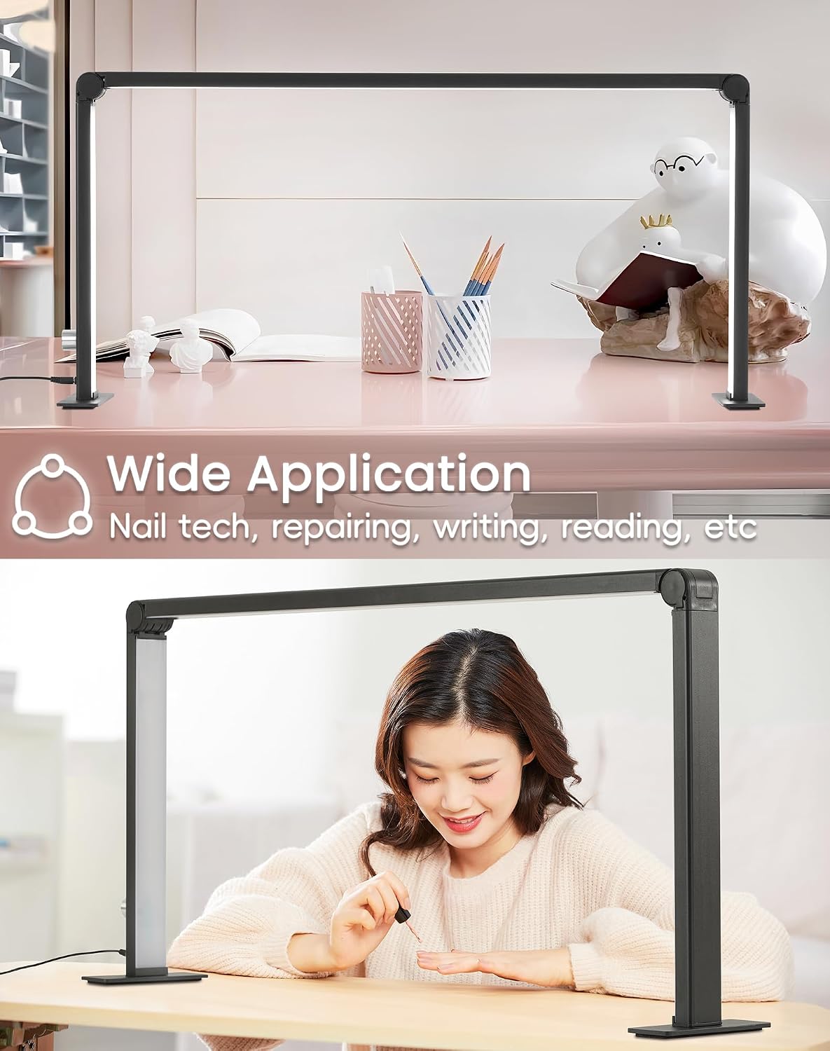 Foldable Half Moon Light for Nail Desk, 48W Rectangle Nail Tech Lamp, 33in LE...