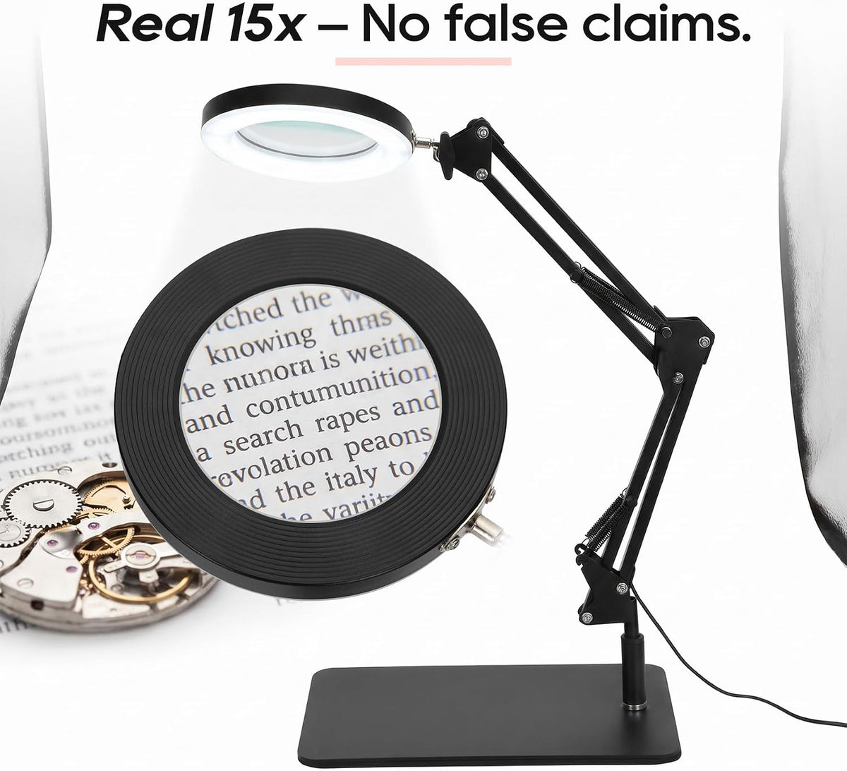 15X Magnifying Glass with Light and Stand – Real Glass Lens,Various lights