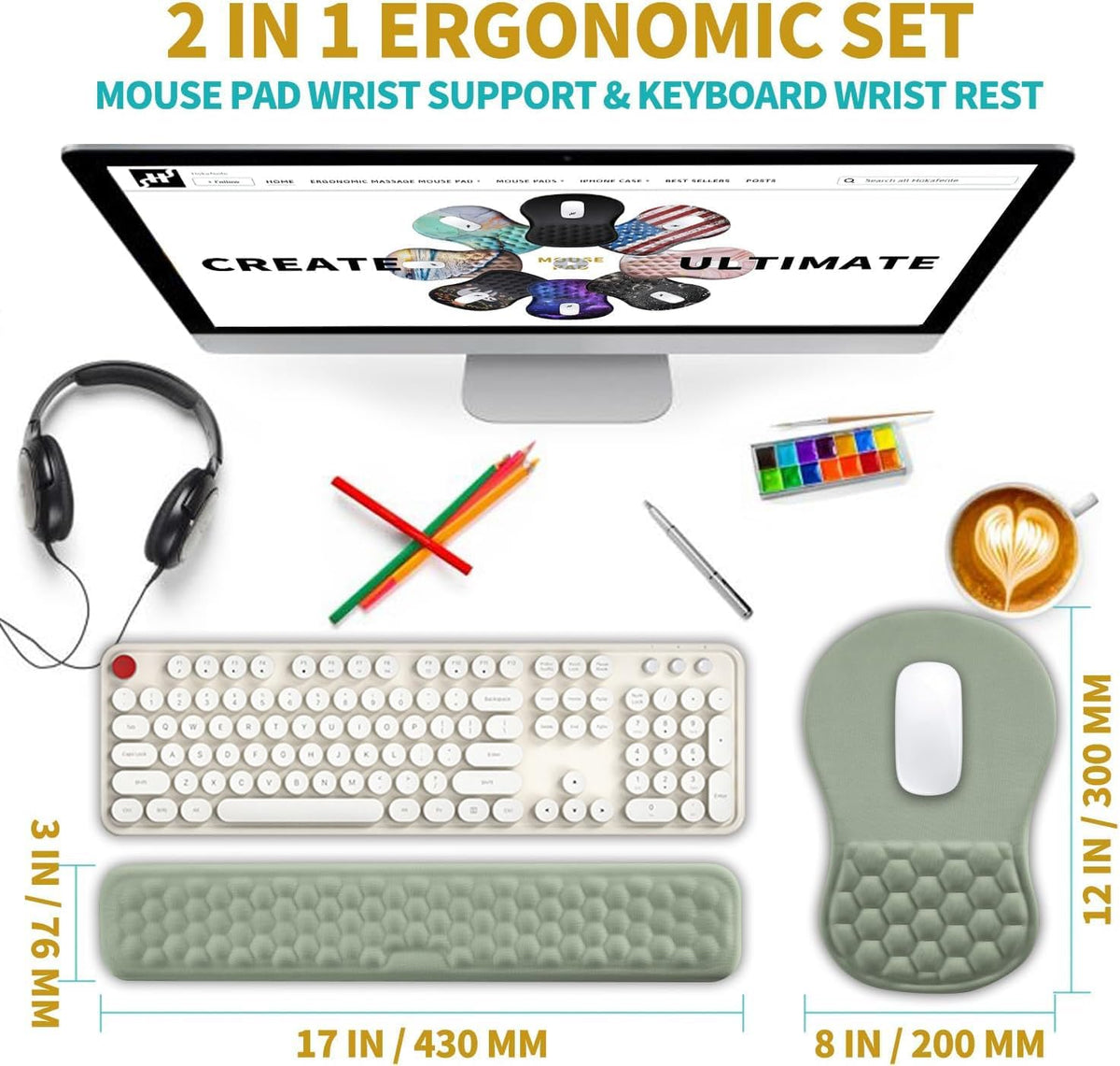 Hokafenle 2 in 1 Ergonomic Mouse Pad Wrist Support & Wrist Rest for Compu...
