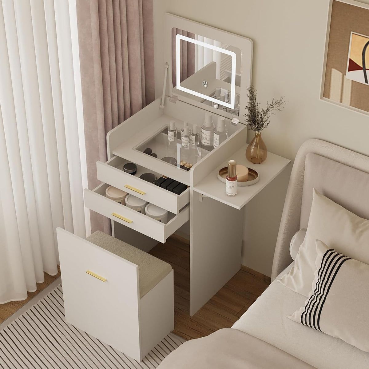 ARTETHYS Small White Makeup Vanity Desk with Flip-top Mirror for Bedroom