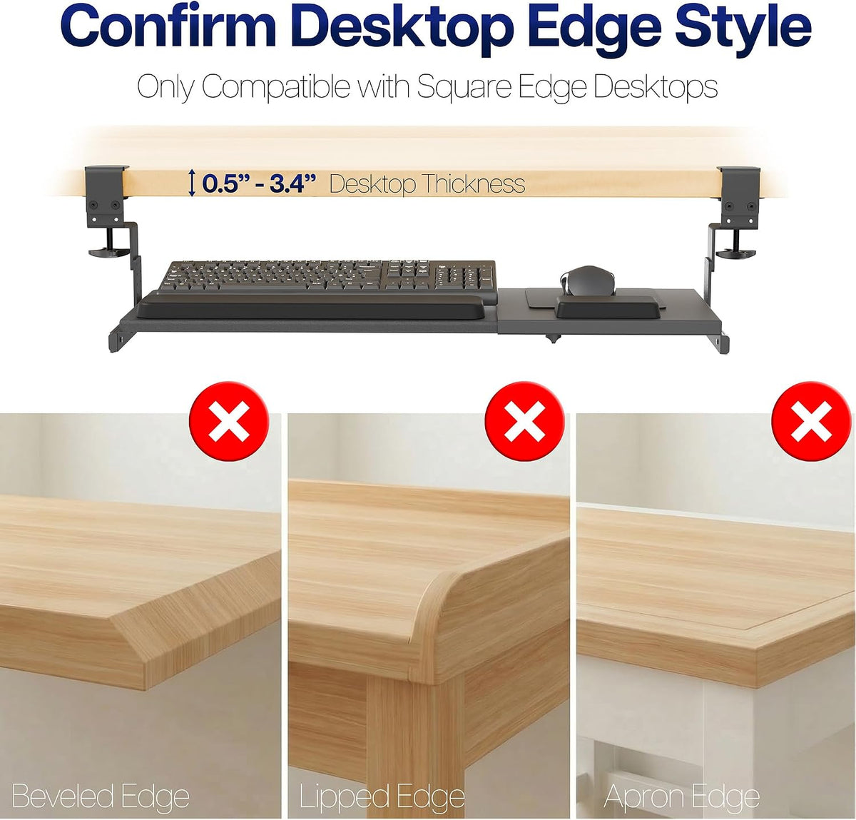 VIVO Black Clamp-on 23” to 30” x 11" Adjustable Keyboard Tray, Mount-KBST1
