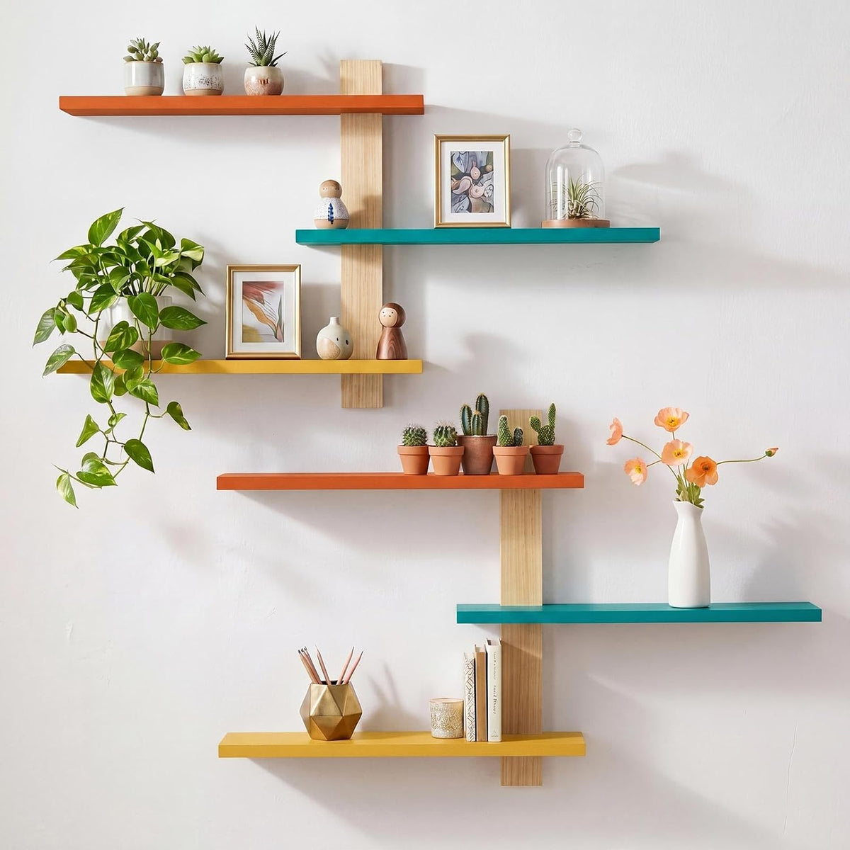 Pinkunn 2 Pack Floating Wall Shelf Mid Century Decor, Mid Century, 3 Tier