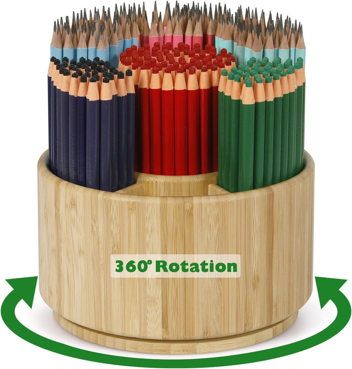 Bamboo Rotating Pencil Holder for Desk,Pen Holder with 7 Compartments