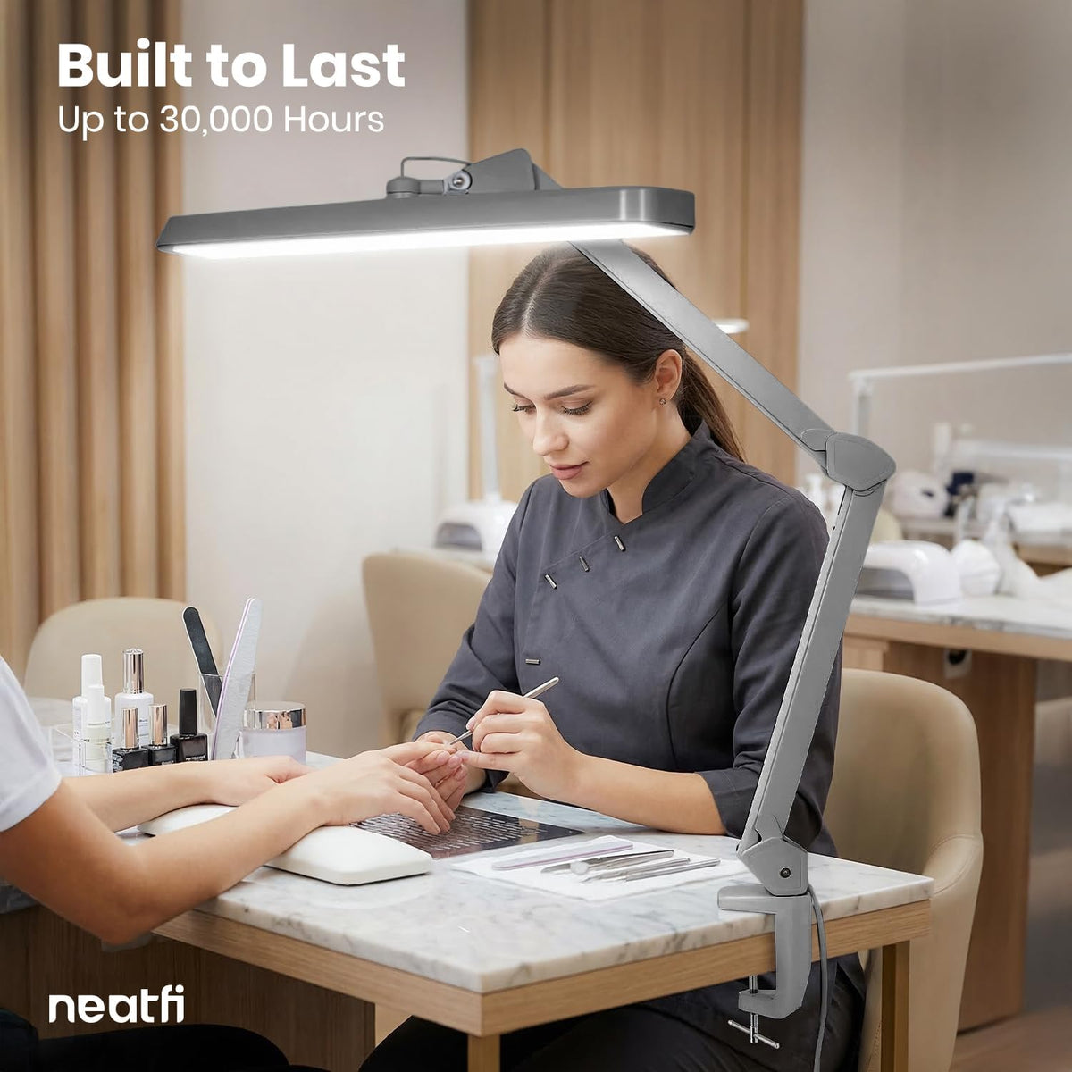 Neatfi 2500LM LED Task Lamp w/Clamp, 22-Inch Wide Head, Non-CCT (Silver)