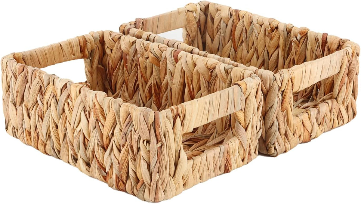 YAHUAN Woven Water Hyacinth Baskets for Organizing, Rectangular Wicker Basket...