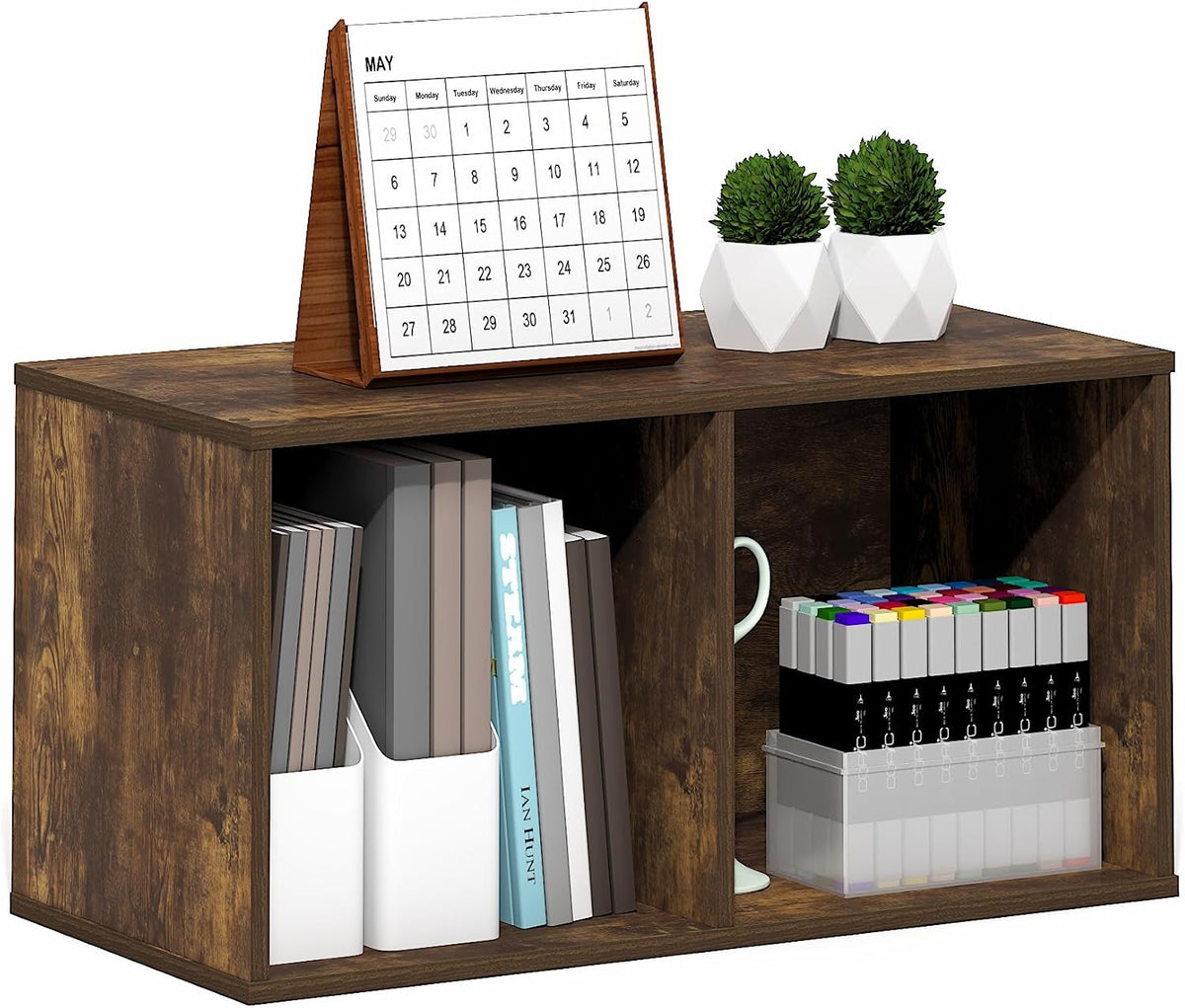 Furinno LUDER Book Shelf, 2-Cube Bookshelf, Bookcase, Amber Pine