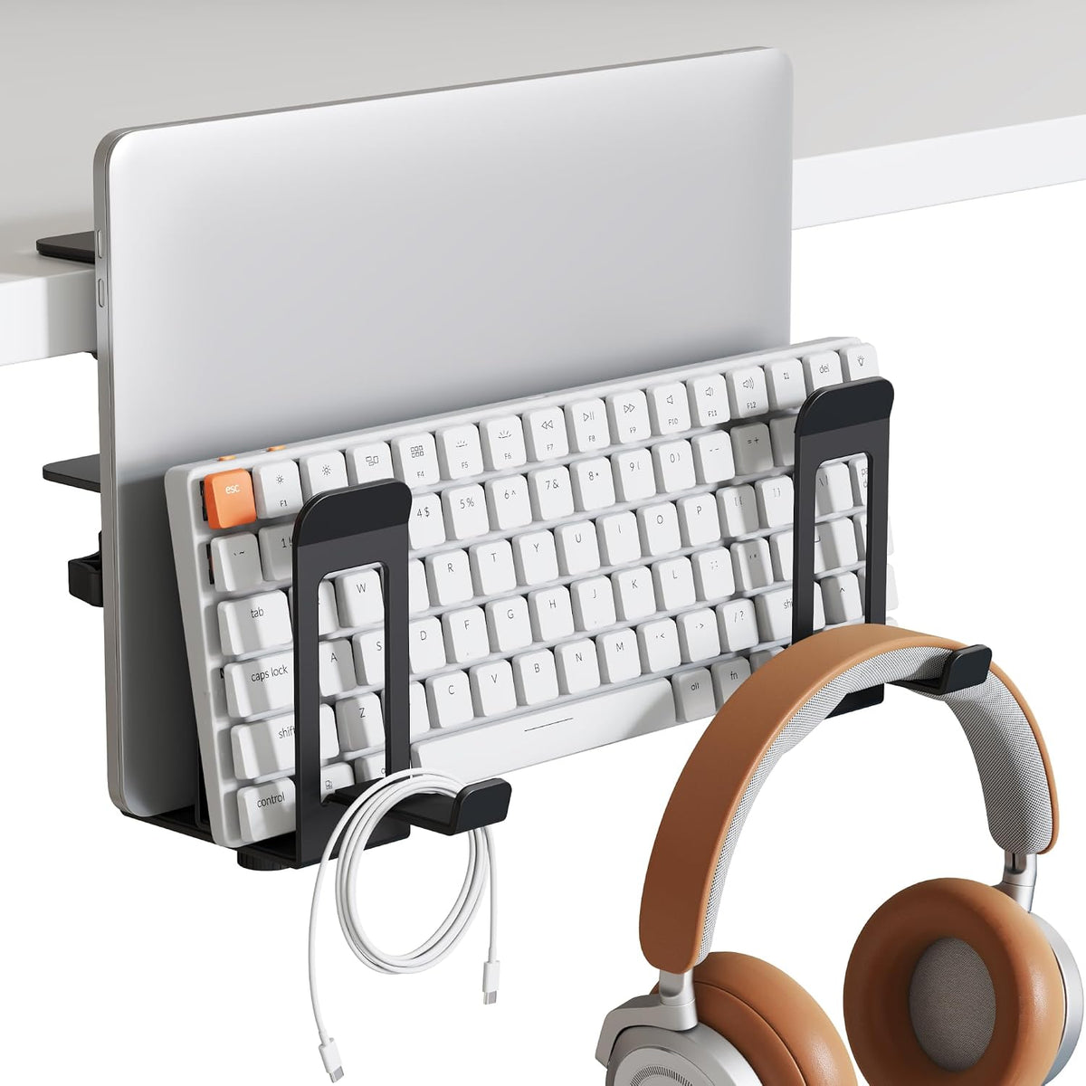 PEGZONE Laptop Stand Vertical, 2-Slot Under Desk Laptop Holder, Black
