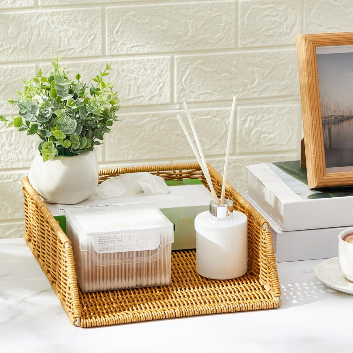 Yeaqee 2 Pcs Paper Tray Organizer for Desk Woven Letter A4 File Organizer
