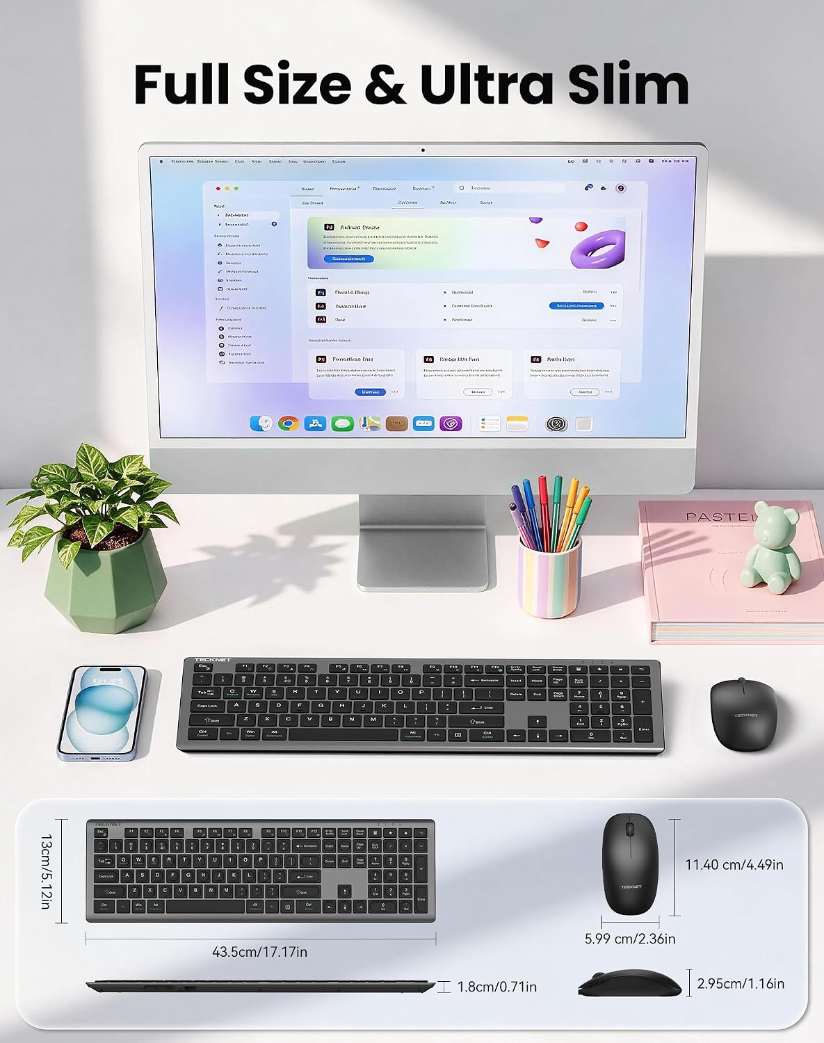 TECKNET 2.4G Rechargeable Ultra-Slim Wireless Keyboard and Mouse Combo