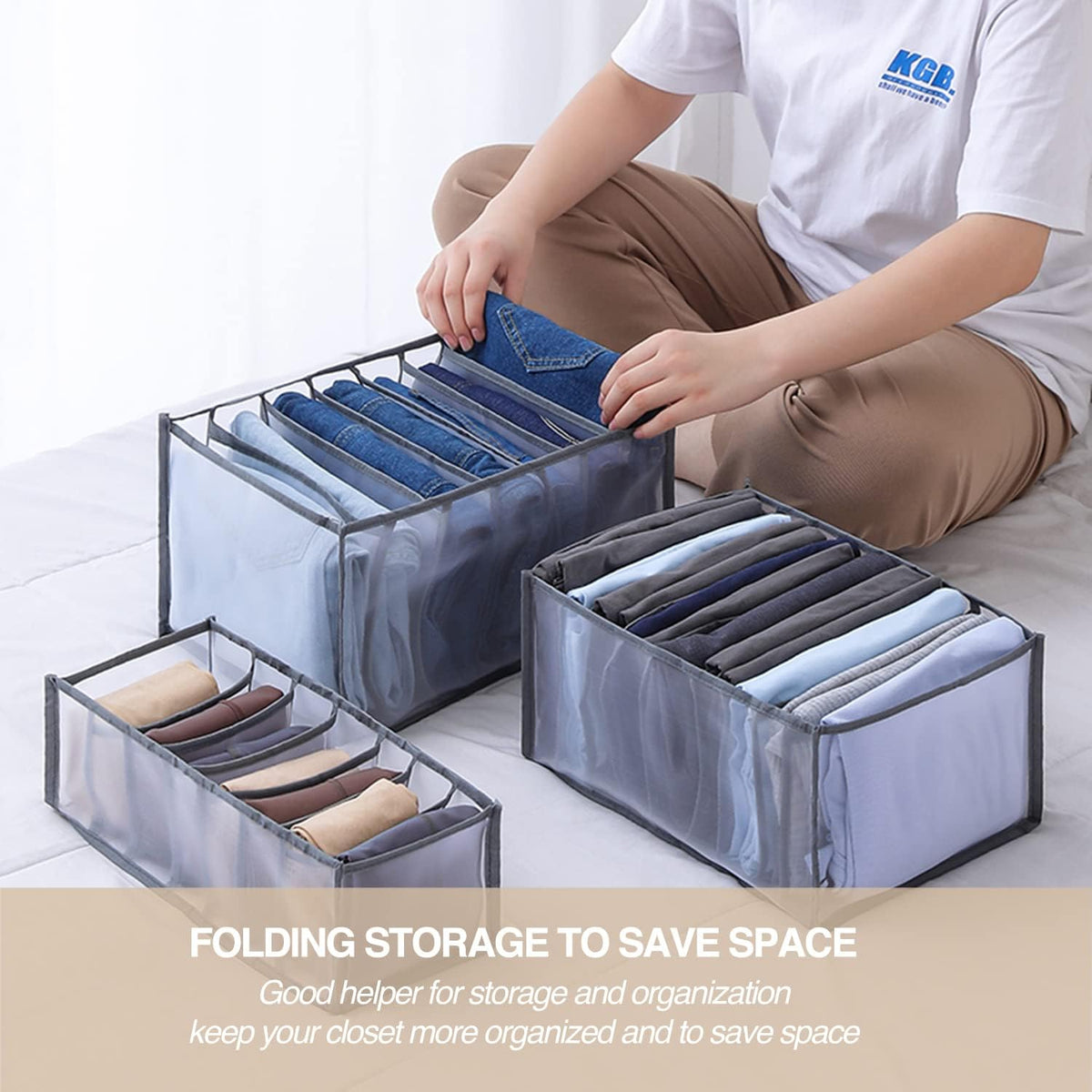 Wardrobe Clothes Organizer, 7 Grids Washable Portable Closet Organizer Mesh S...