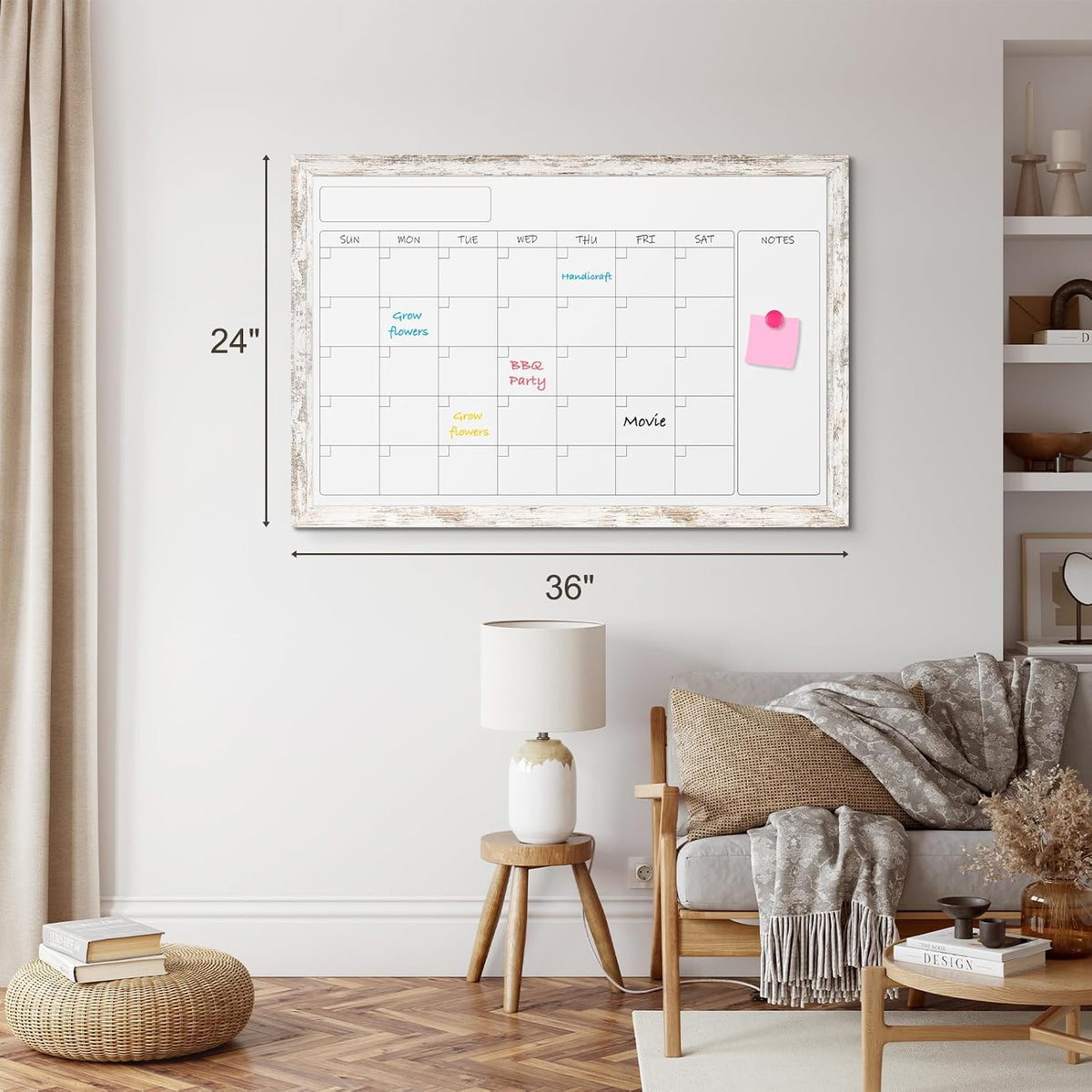 Monthly Dry Erase Calendar Whiteboard for Wall, 36"x24", Rustic Woo...