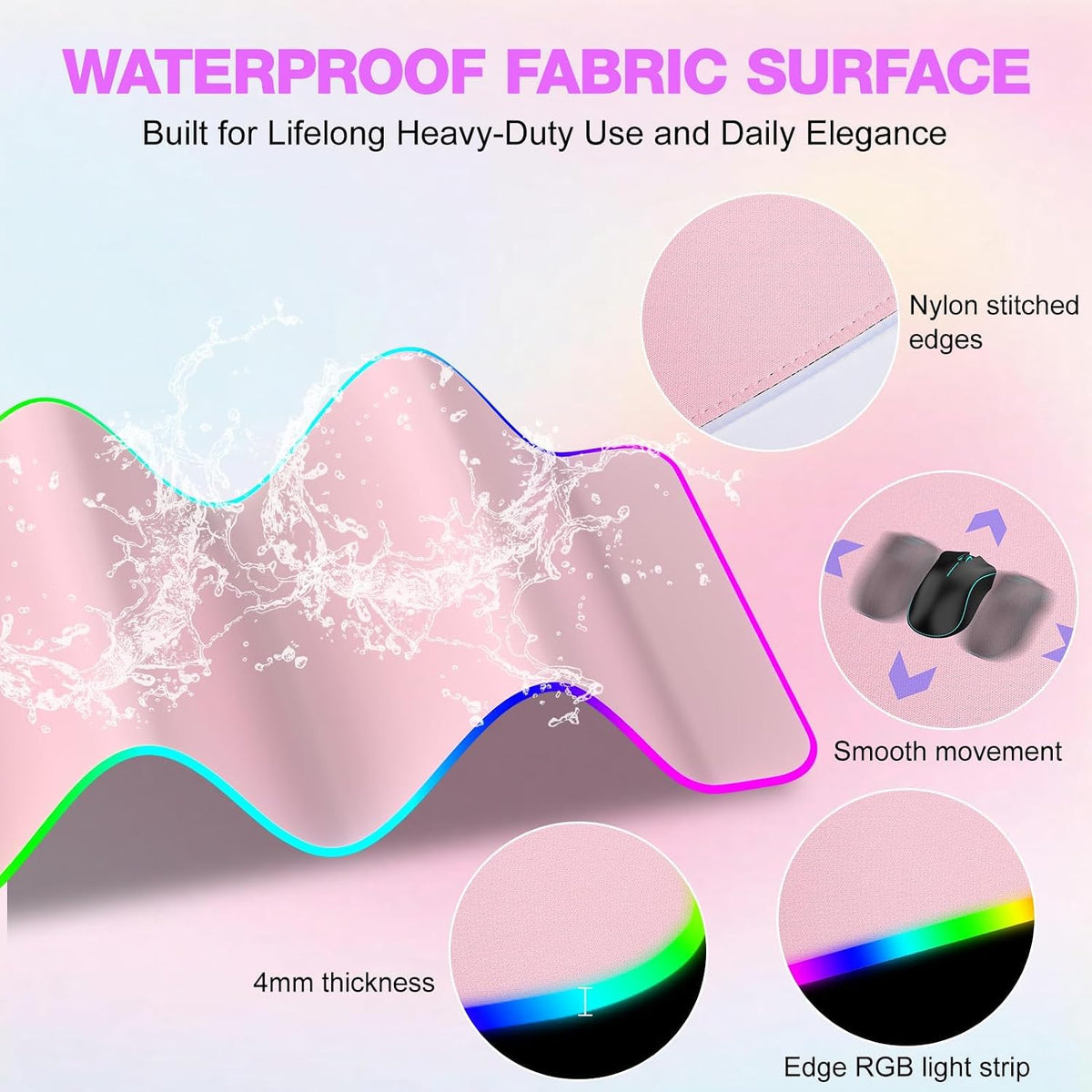 TARKARI 15W Magnetic Wireless Charging RGB Mouse Pad, 800x300mm Pink