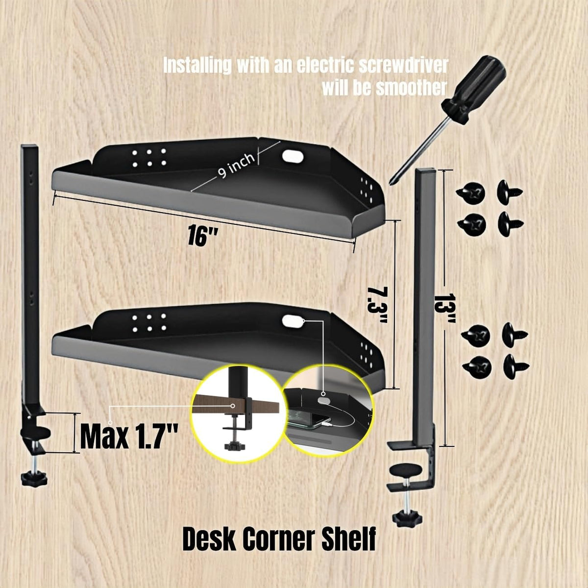 CanKing Desk Clamp Shelf, 16 Inch Corner