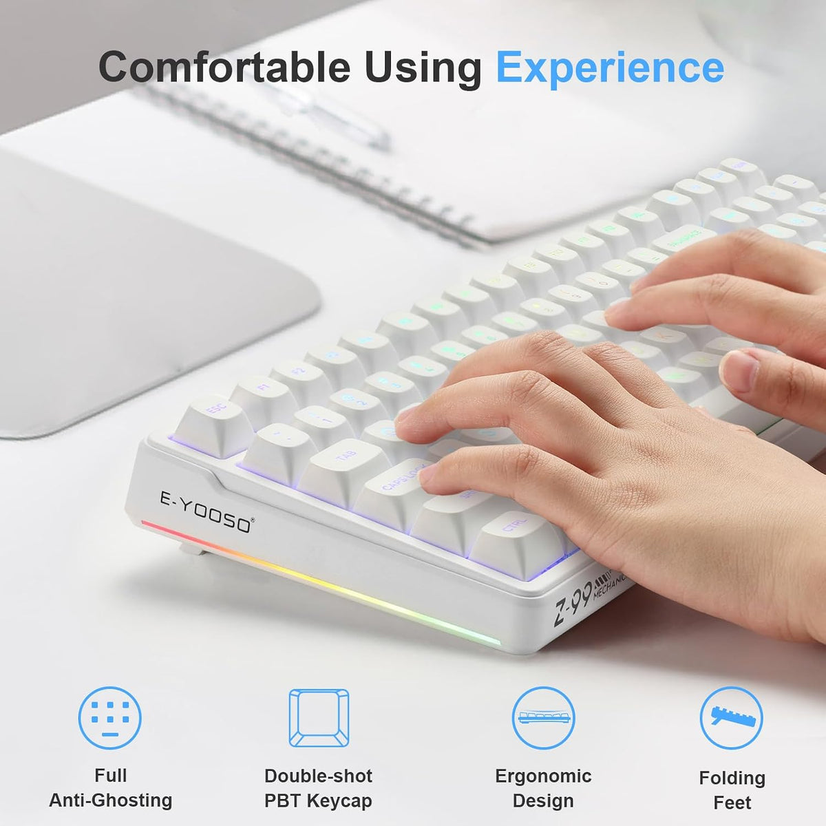 HUO JI E-Yooso Creamy Mechanical Keyboard Wired, RGB Backlit, White