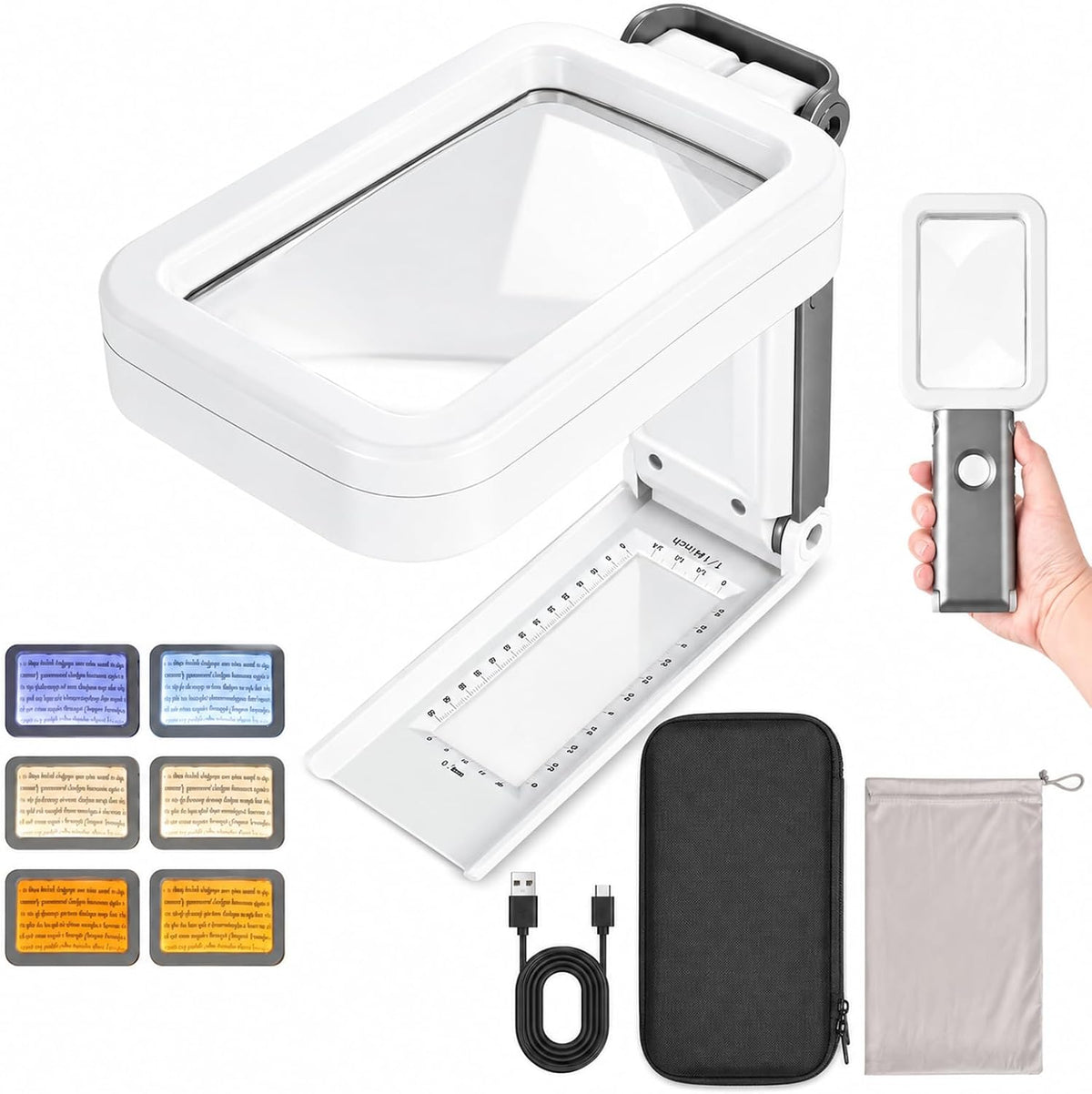 5X 10X Rechargeable Magnifying Glass with Light and Stand, Hands Free