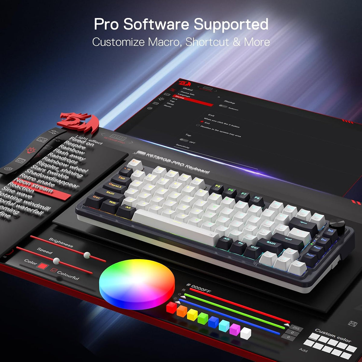 Redragon K673 PRO Wireless 81-Key RGB Gasket Gaming Keyboard, Scroll Knob
