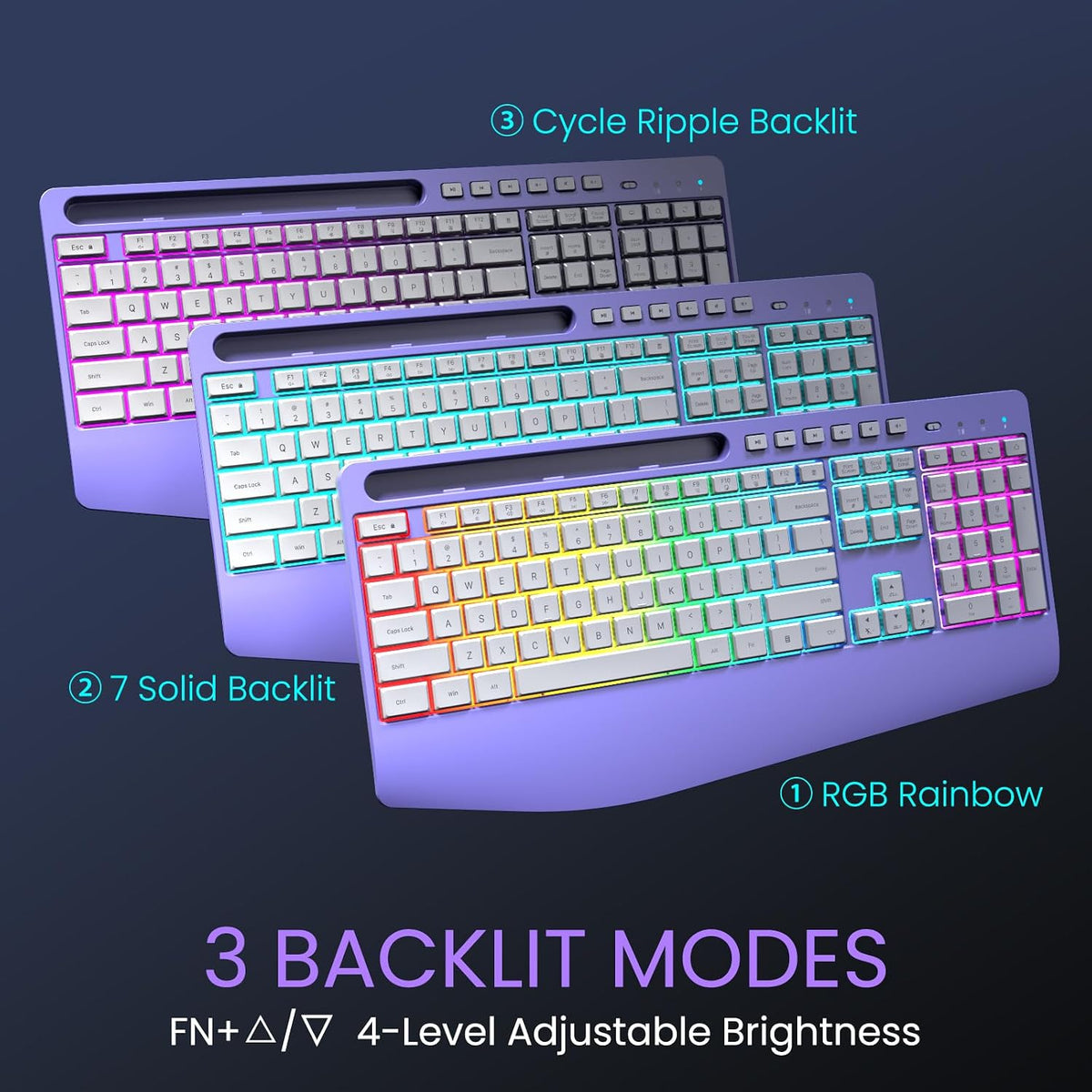 Wireless Keyboard and Mouse Combo- VEILZOR 2.4G Rechargeable Keyboard with Ph...