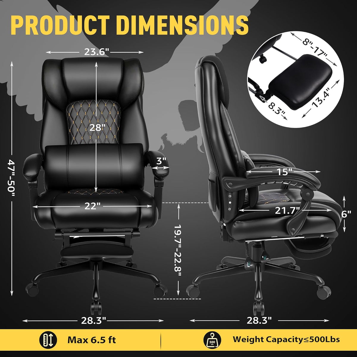 3D Kneading Massage Office Chair with Heat, 500 lbs Big and Tall Executive Co...