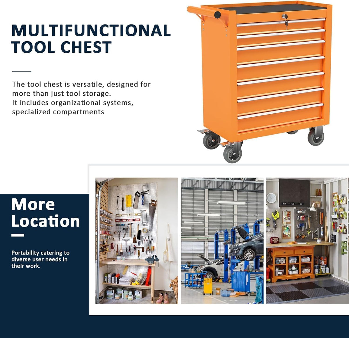 7-Drawer Metal Rolling Tool Chest with Wheels,Tool Storage Cabinet with Locki...