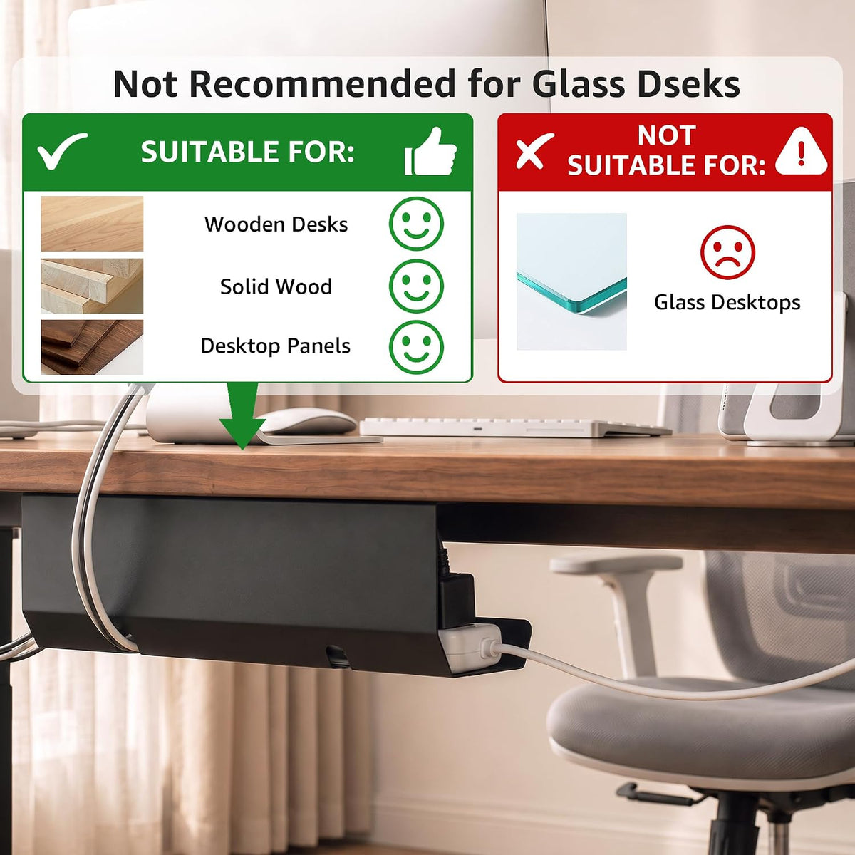 Aothia Under Desk Cable Management Tray, 2 Pack (16.5 in, Metal, Black)
