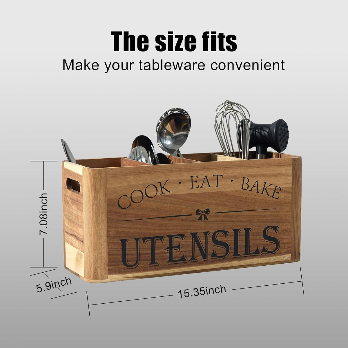 Utensil Holder for Kitchen Countertop - Extra Large 4 Compartment Wooden Orga...