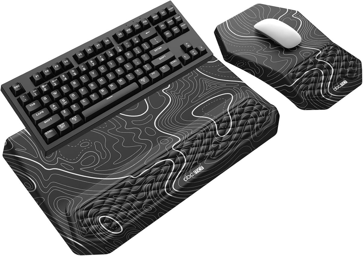 3-in-1 Ergonomic Keyboard Stand with Wrist Rest & Mouse Pad Set,Topographic