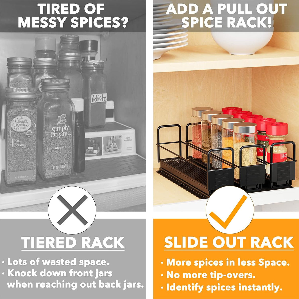 SpaceAid Pull Out Spice Rack Organizer for Cabinet, Heavy Duty Slide Out Seas...
