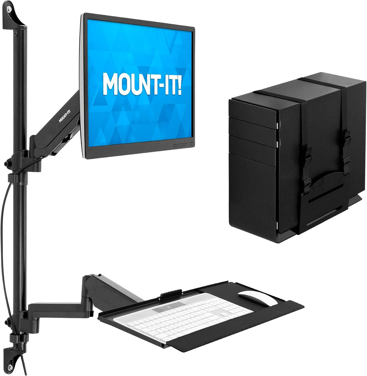 Mount-It! Single Monitor Arm Wall Mount Workstation with Keyboard Tray & ...