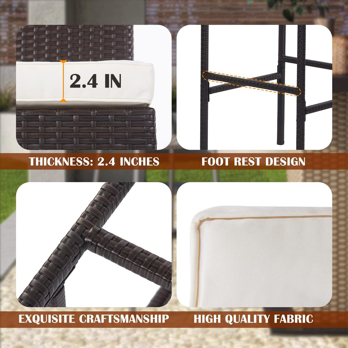 PayLessHere Outdoor Bar Stools Rattan Bar Chairs Set of 2 Wicker Bar stools C...