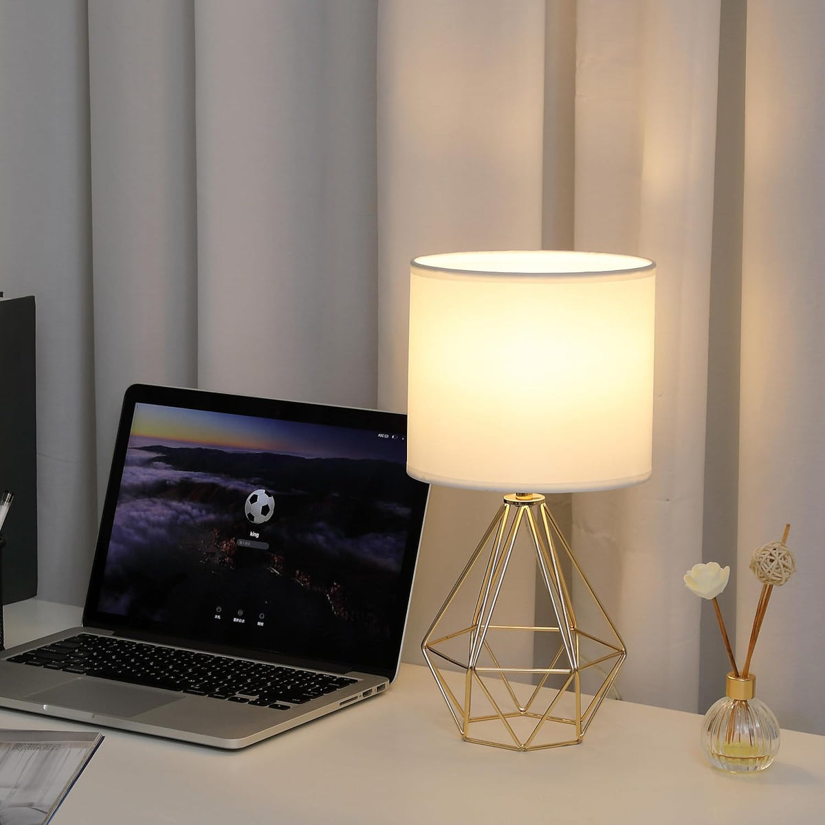 Small Gold Table Lamp Set of 2, Bedside Nightstand Lamps with White Shade, Ho...