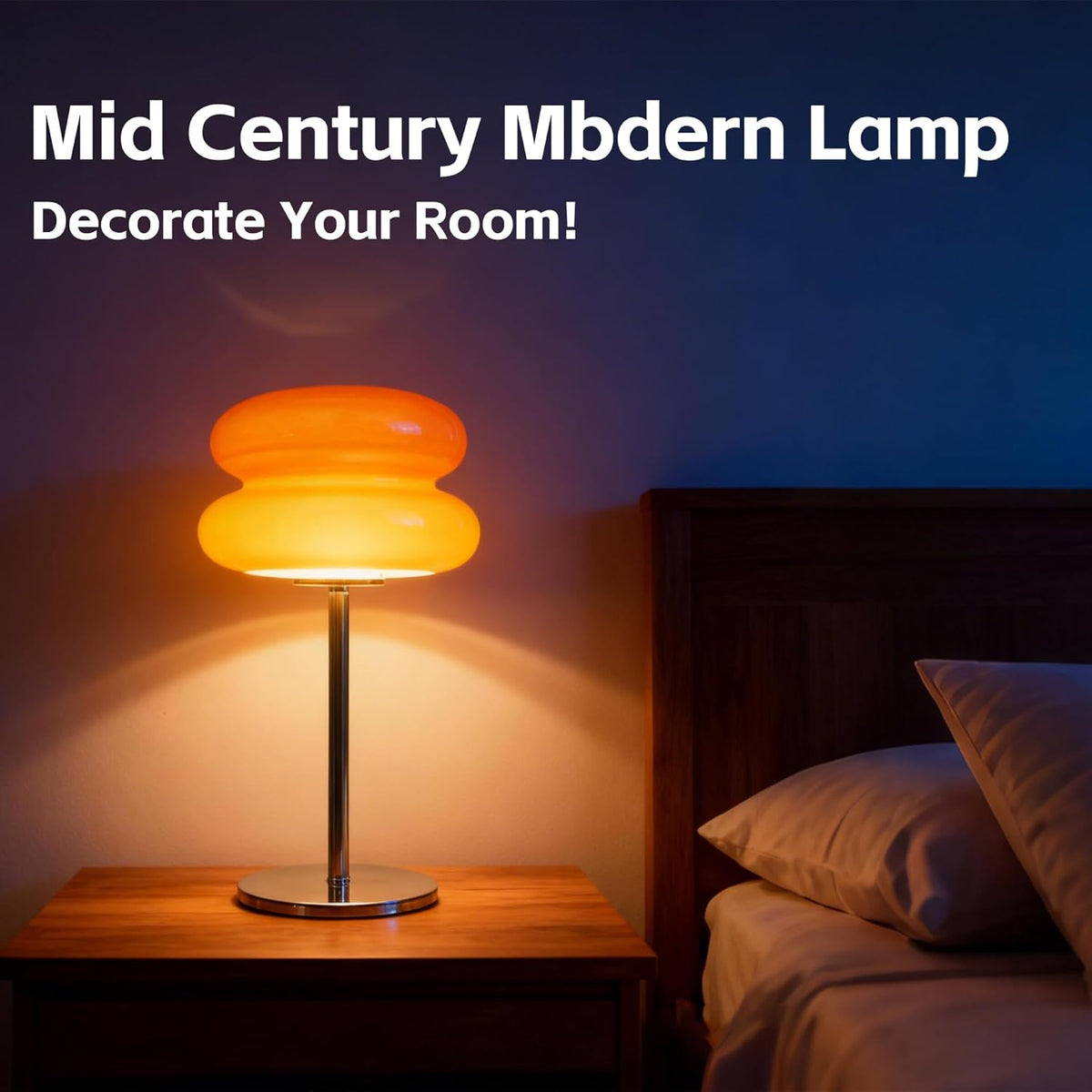Bedroom Glass Mushroom Lamp, Orange