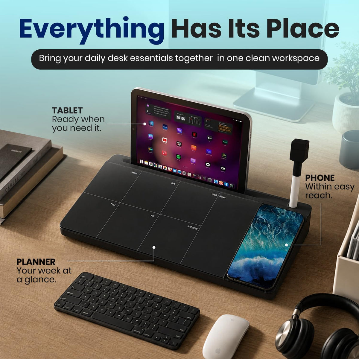 NEXTLUXE Glass Desk Whiteboard with Wireless Charger - Desktop Whiteboard wit...