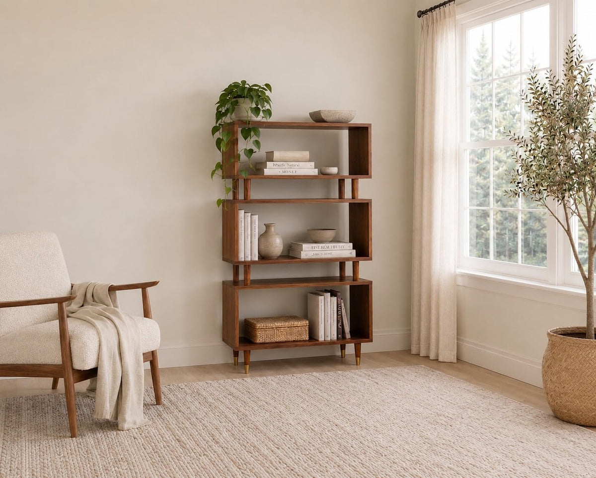 Mesa 3 Tier Bookshelf, Mid Century Bookcase for Living Room, Bedroom Furnitur...