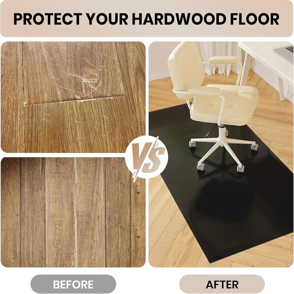 Black Office Chair Mat for Hardwood Floor, 48 x 96 in Desk Floor Protector