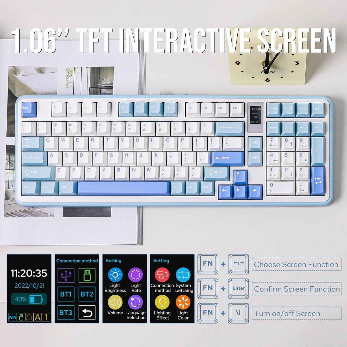MechLands Vibe99 Wireless Gaming Keyboard with 1.06'' Screen, 96% Hot...