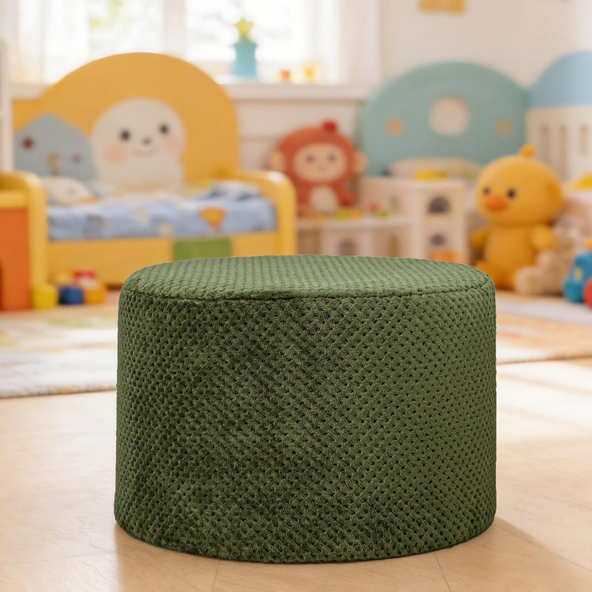 20"x14" Round Foam Stuffed Pouf Ottoman, Under Desk Footrest,Deep G...