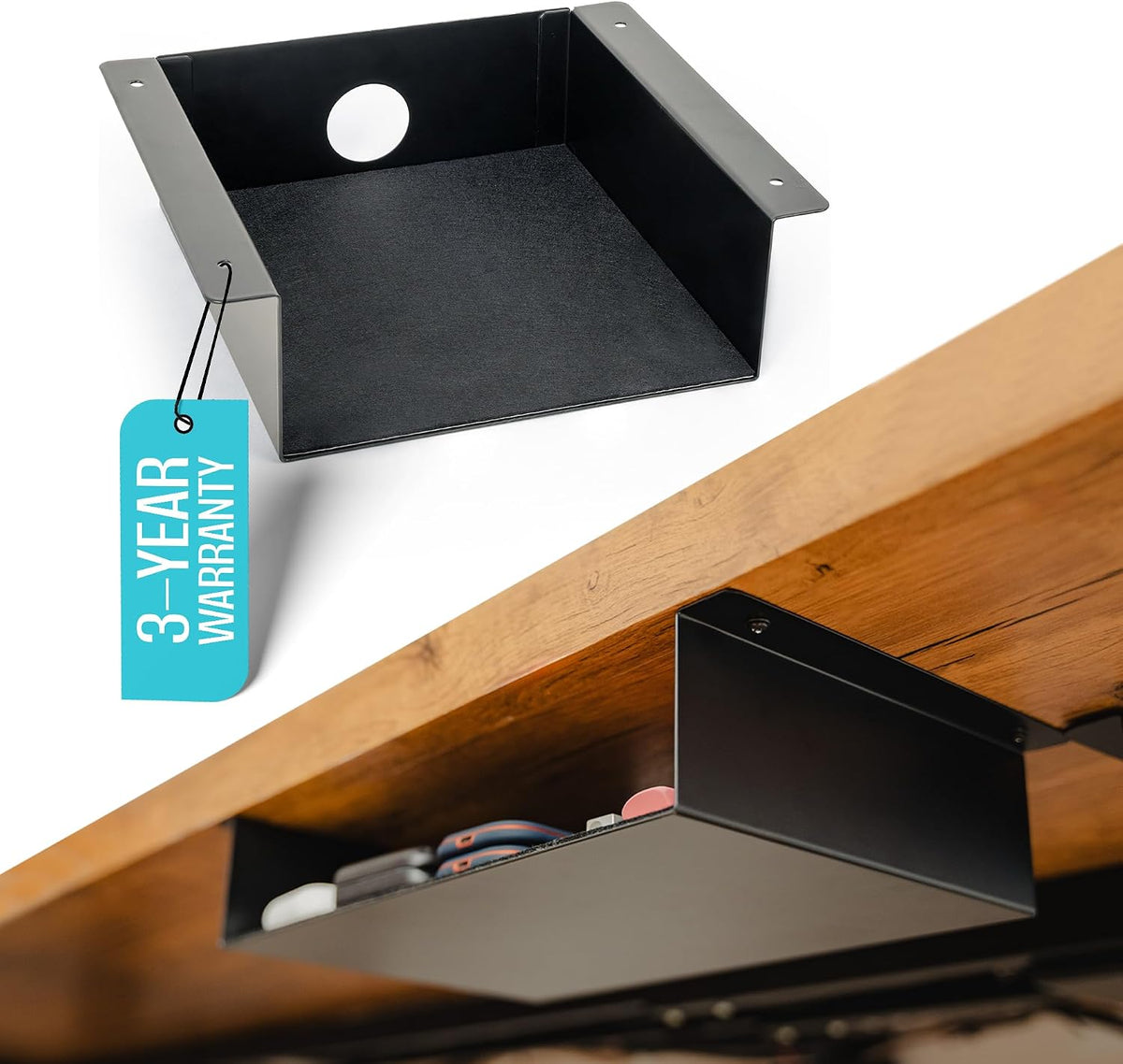 COREMINDED Under Desk Storage Shelf - Carbon Steel Under Desk Tray with Cable...