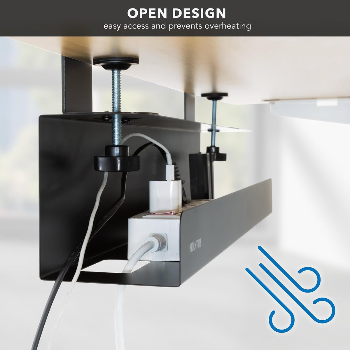 Mount-It! Under Desk Cable Management Tray – Clamp-On No-Drill Metal Cable Ma...