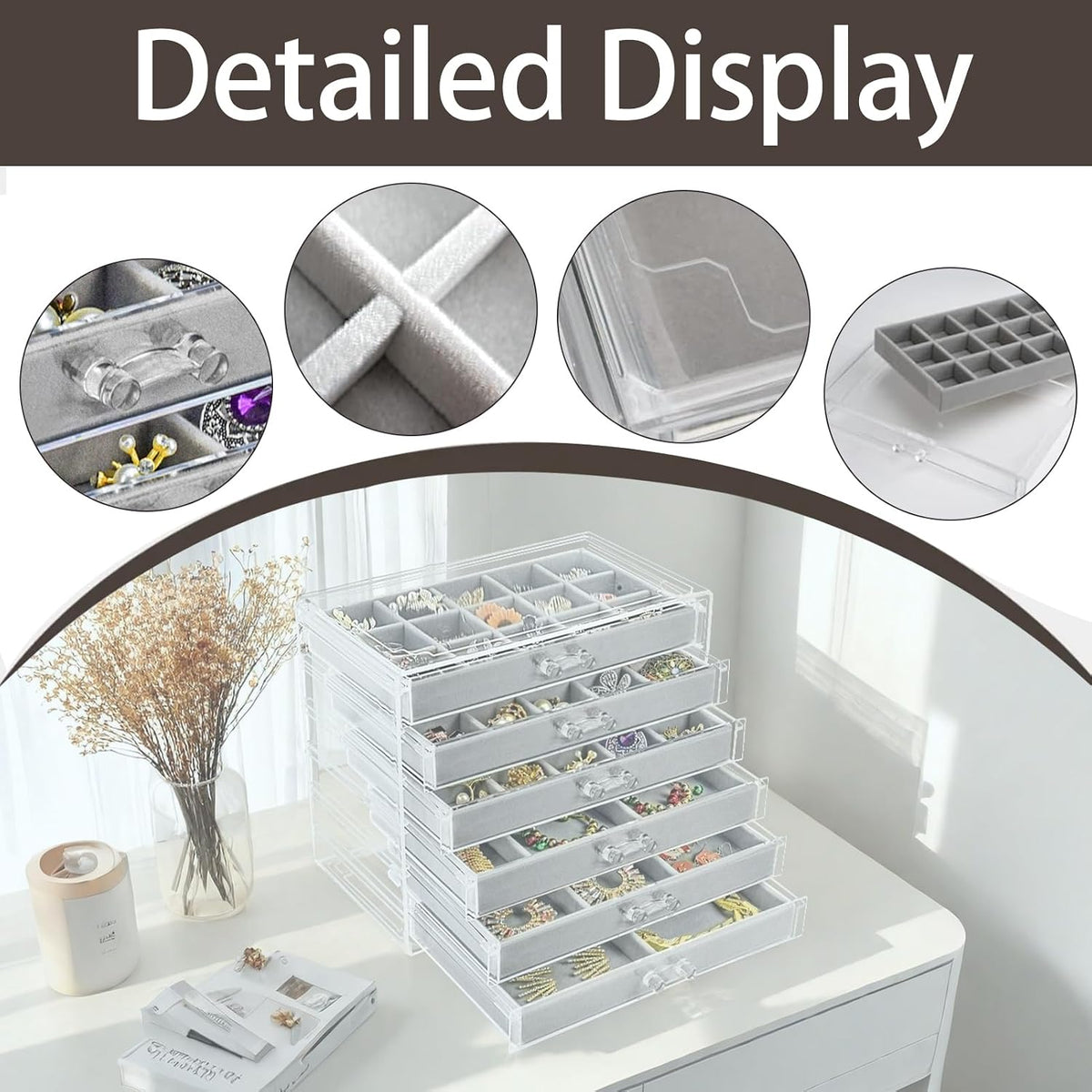 Watpot Acrylic Jewelry Box Organizer and Storage 6 Drawer for Earring Display...