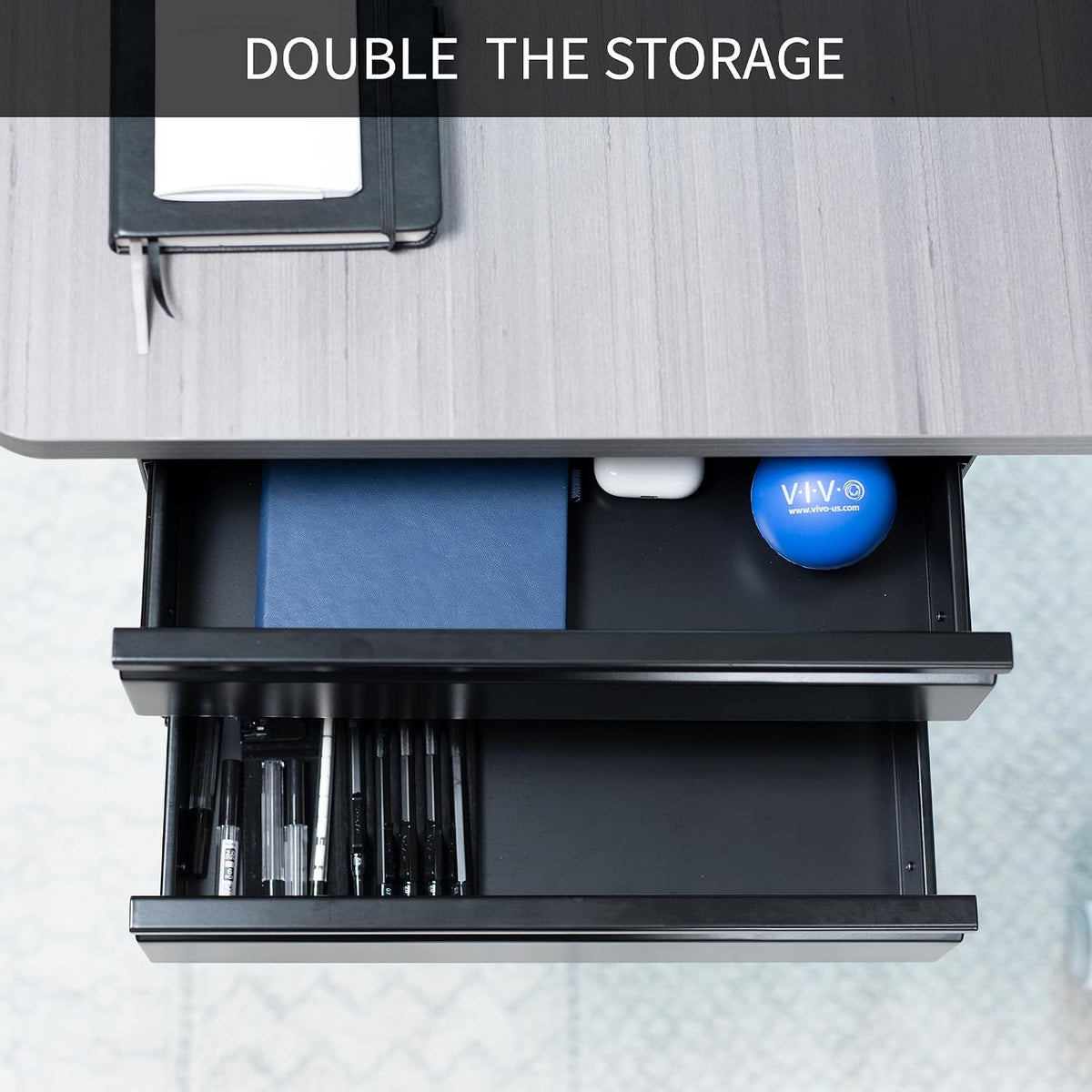 VIVO Black 16 in Slide Out Dual Tier Desk Drawer, DESK-DR02