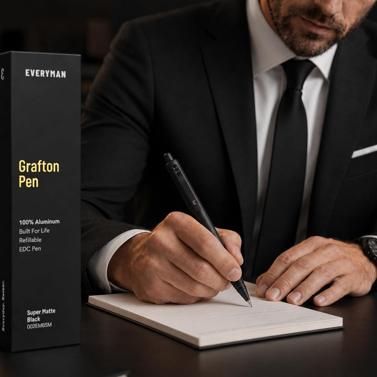 EDC Grafton Black Super Matte Full Click Refillable 0.7mm Gel Ink Pen