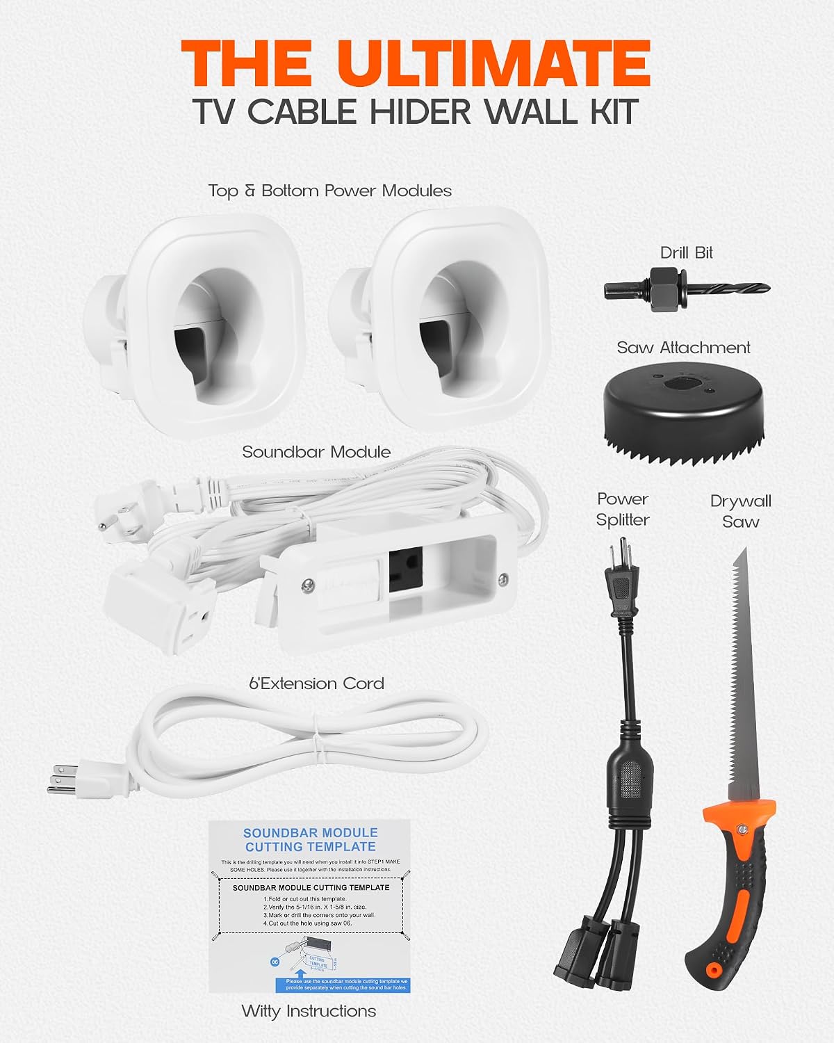 in-Wall Cable Management Kit - for TV & Soundbar - Cord Concealer & P...