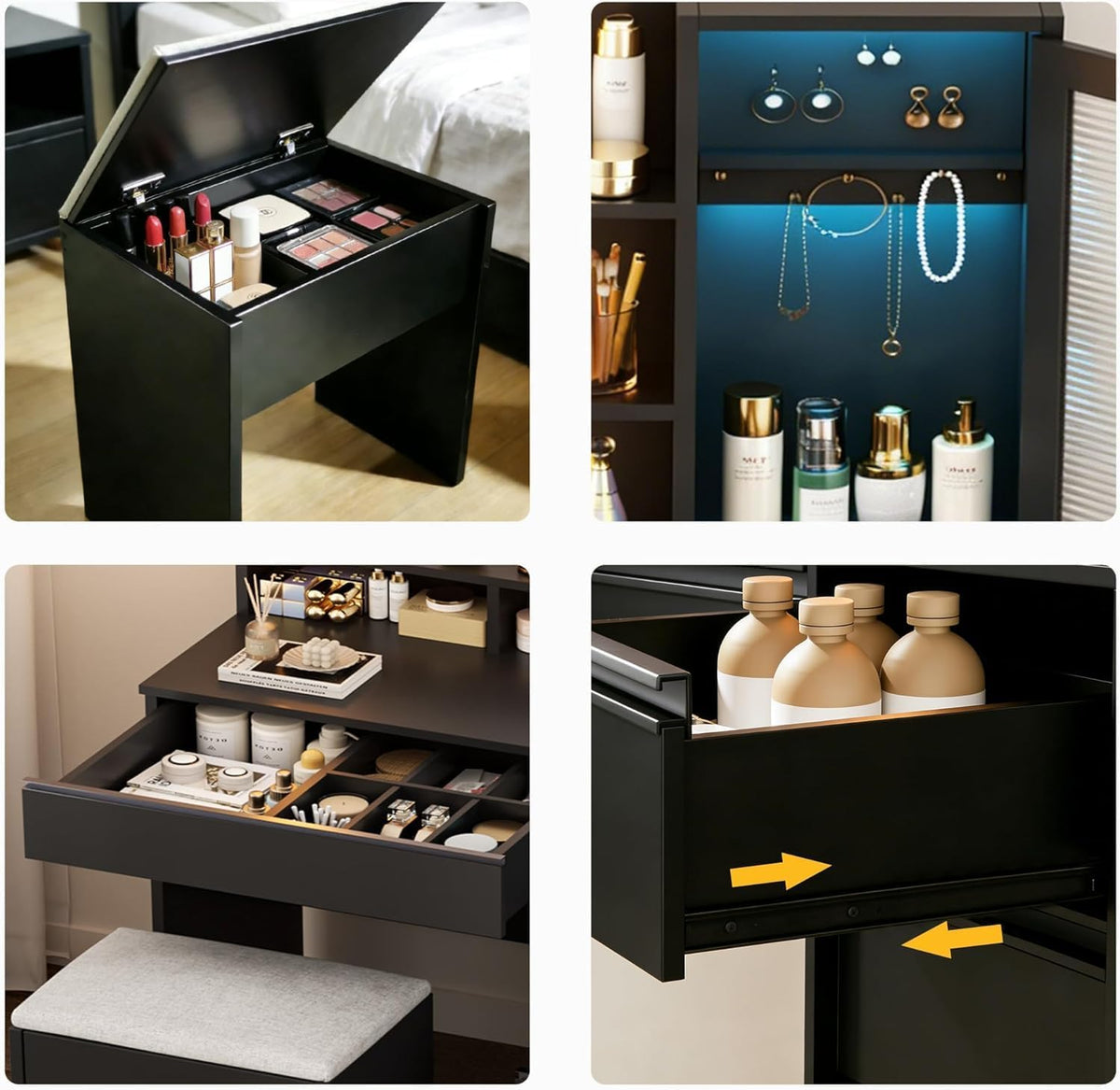 ERLEJIA Vanity Desk with Mirror and Lights & Extral Foldable Desk, 31.5&q...