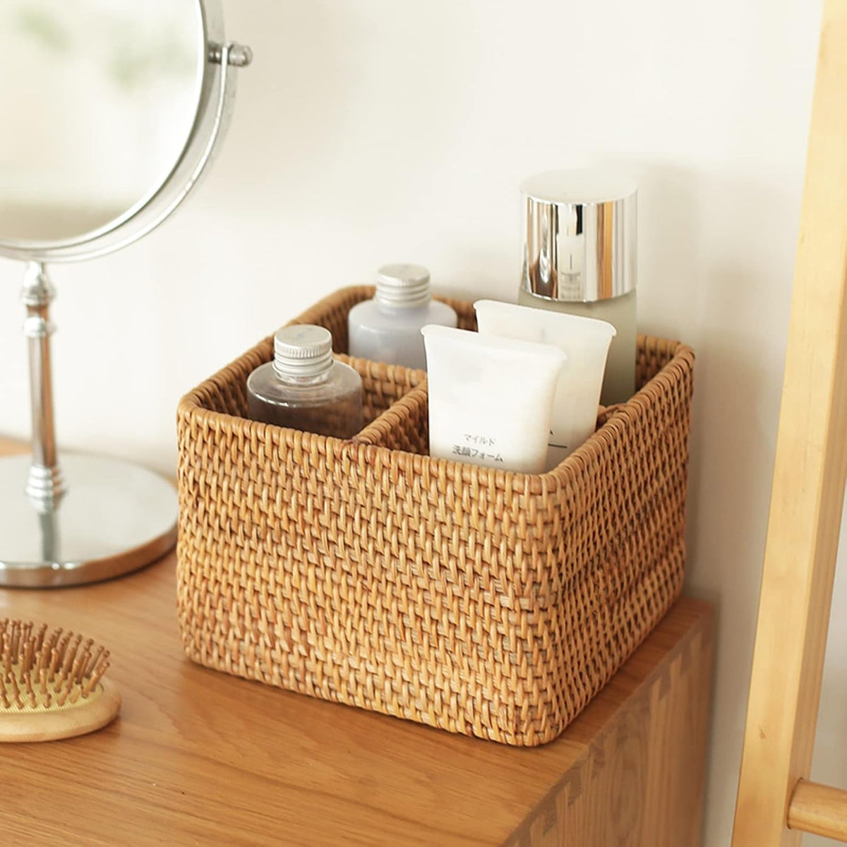 i-lan Natural Rattan 4 Compartments Cooking Utensil Silverware Organizer Hold...