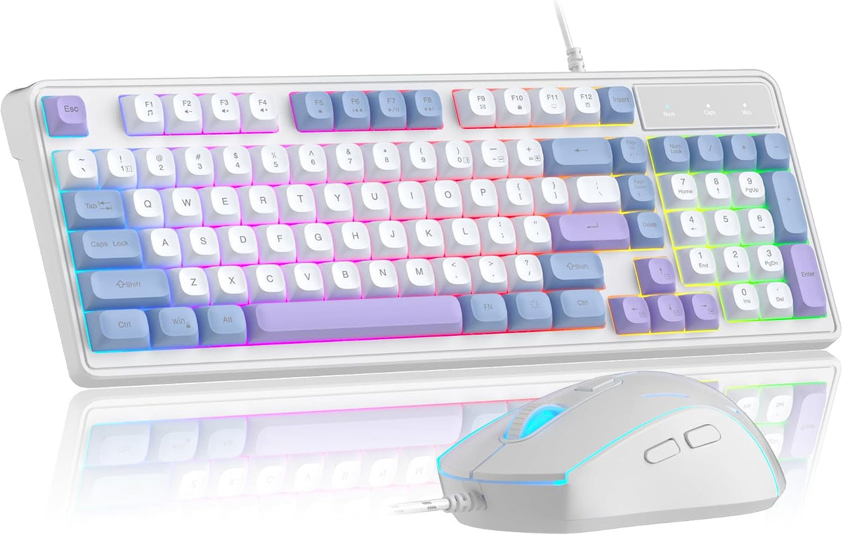 Wire Gaming Keyboard,Creamy Keyboard and Mouse Combo, 7 Colorful Rainbow Back...