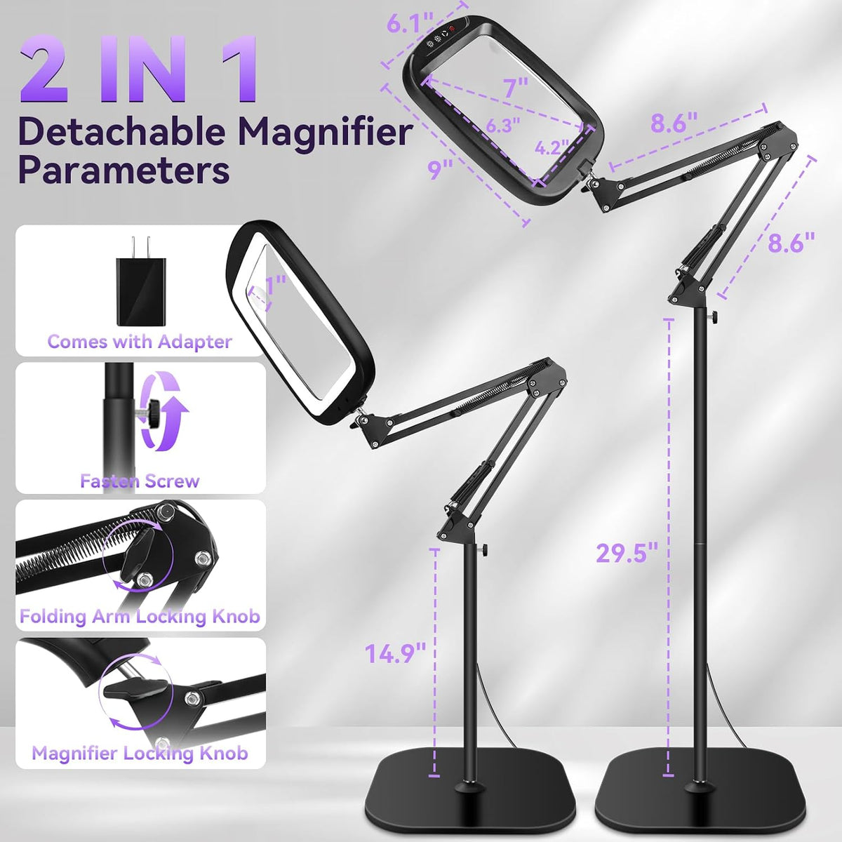 30X 10X Extra Large Floor Magnifying Glass with Light and Stand