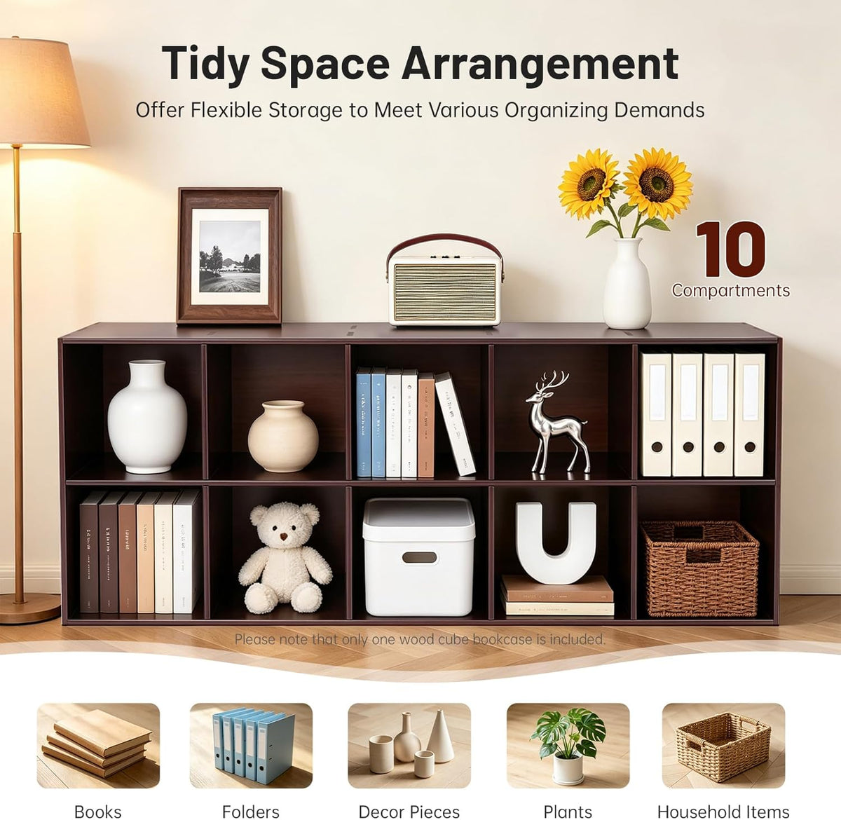 10 Cube Storage Organizer - Pine Wood Bookshelf - Cube Shelf - Vertical or Ho...
